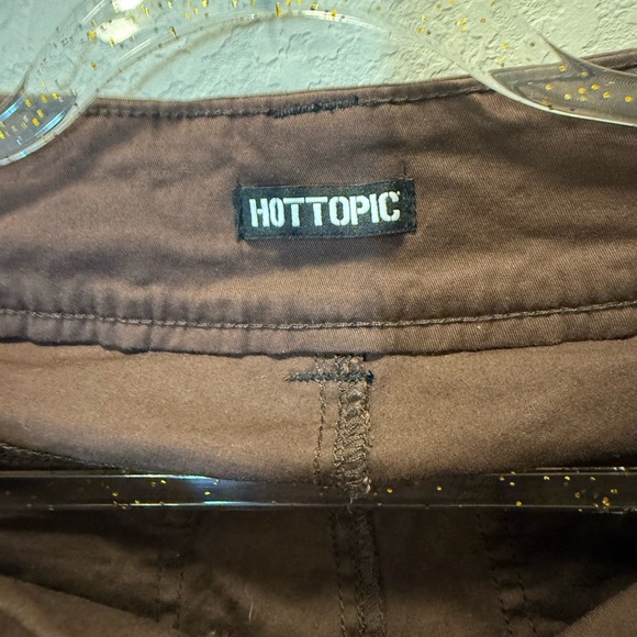 Hot Topic Social Collision Brown Contrast Grommet Strap Flare Pants Size 7 - Picture 9 of 12